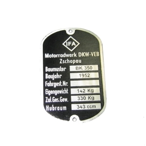 Tabliczka zamionowa IFA BK 350-DKW